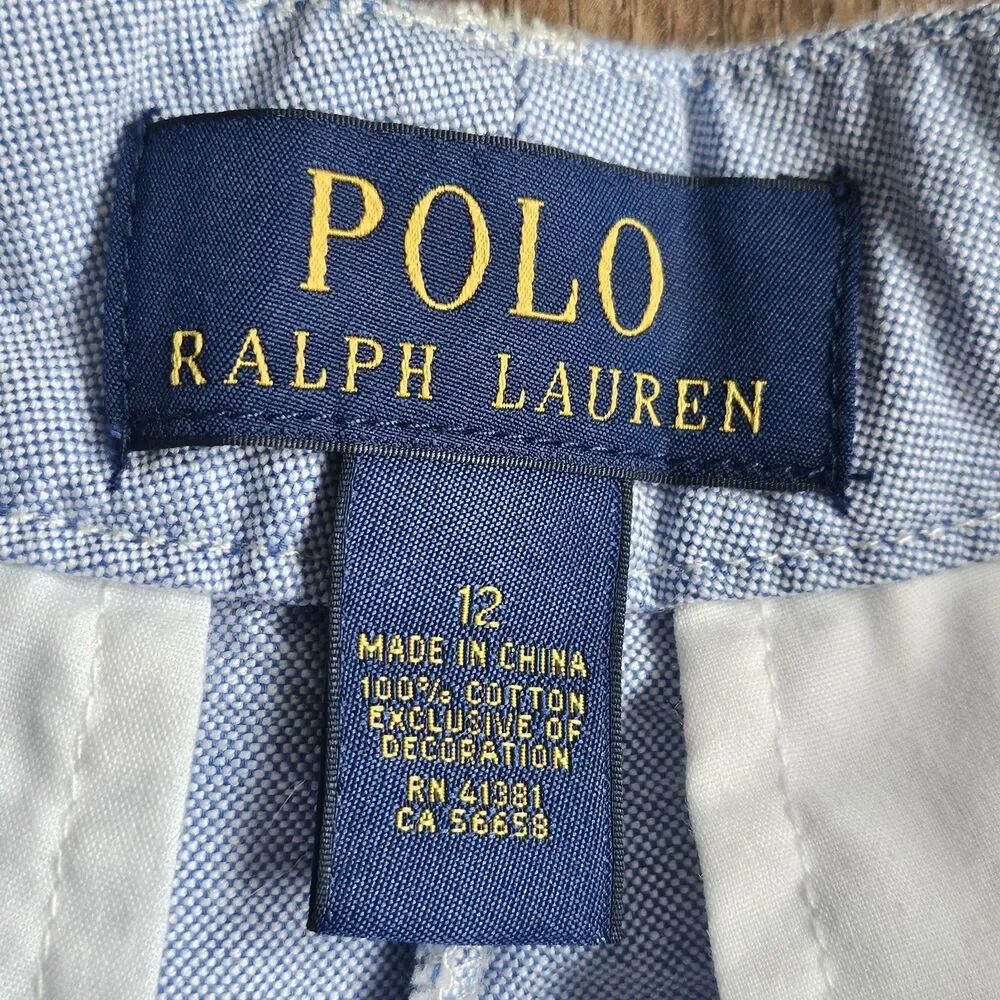 Polo Ralph Lauren Light Blue Oxford Cotton Chino Shorts Youth Size 12 Prep